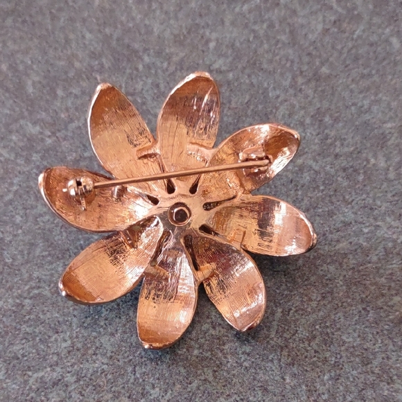 Silver and Blue Floral Brooch with Rhinestone Middle - Picture 2 of 4